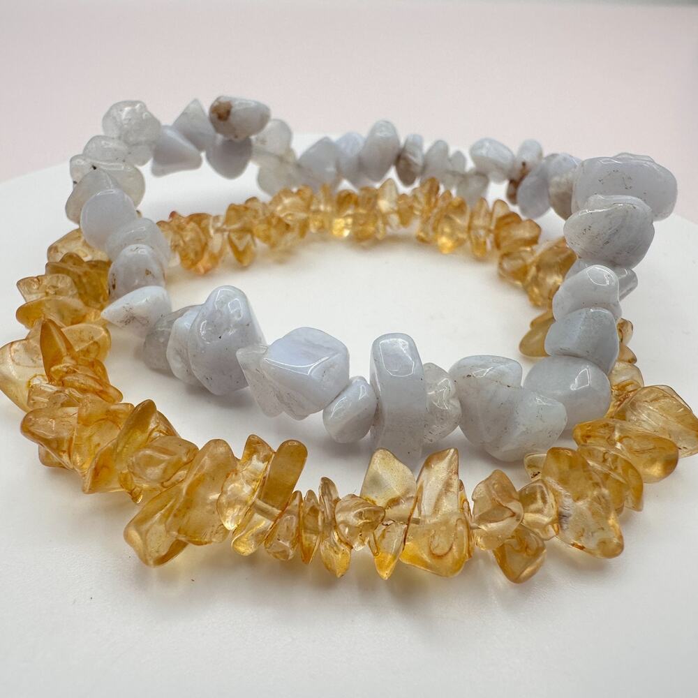 Vintage Y2K Chunky Lucite Agate Chip Beaded Bracelet Set Women's Classic Jewelry